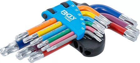 Serie di chiavi ad angolo multicolore corta profilo a T (per Torx) con testa sferica T10 - T50 9 pz