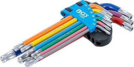 Serie di chiavi ad angolo multicolore profilo a T (per Torx) con foro e testa sferica T10 - T50 9 pz