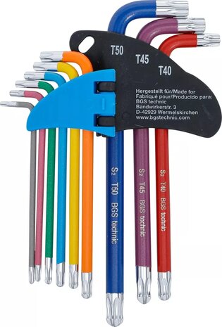 Serie di chiavi ad angolo multicolore profilo a T (per Torx) con testa sferica T10 - T50 9 pz