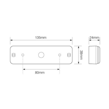 Fanale posteriore 12/24V 3 funzioni 135x38mmcon supporto nero