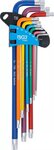 Serie di chiavi ad angolo multicolore extra lunghe profilo a T (per Torx) con alesatura T10 - T50 9 pz