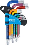 Serie di chiavi ad angolo multicolore corta profilo a T (per Torx) con foro e testa sferica T10 - T50 9 pz