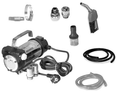 Set pompa diesel 230v, pistola, tubo flessibile, raccordo