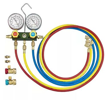 Set di manometri per collettori A/C Auto R1234yf in alluminio (con 60 tubi 1/4 SAE e 2 raccordi)