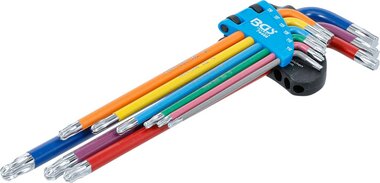 Serie di chiavi ad angolo multicolore extra lunghe profilo a T (per Torx) con testa sferica T10 - T50 9 pz